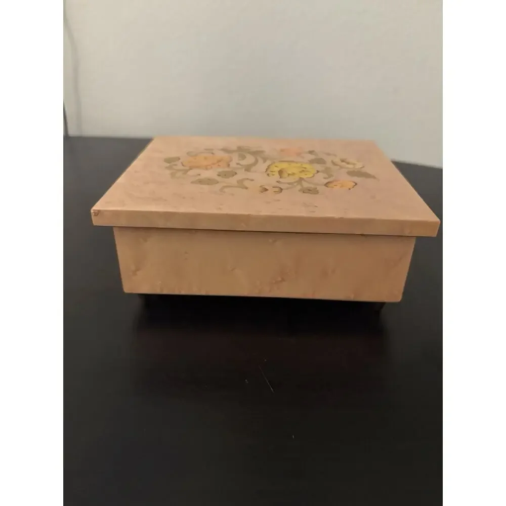 Vintage 1950's Italian Inlay Jewelry Box Lacquered Finish Burgandy Velvet Lined